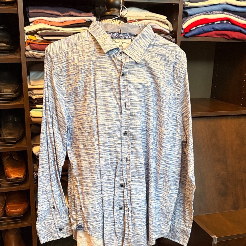 Robert Graham Blue Marled Long Sleeve Button-Down